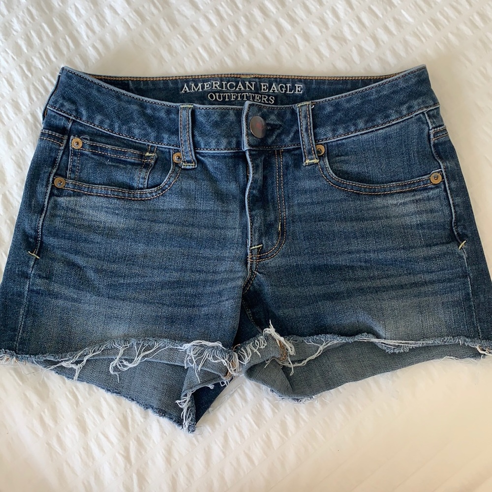 American Eagle Dark Wash Ripped Jean Shorts